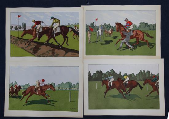 After Charles Ancelin (1863-1940) Horse racing pochoir prints, published by Galeria Lutetia, Paris, 15 x 22in.